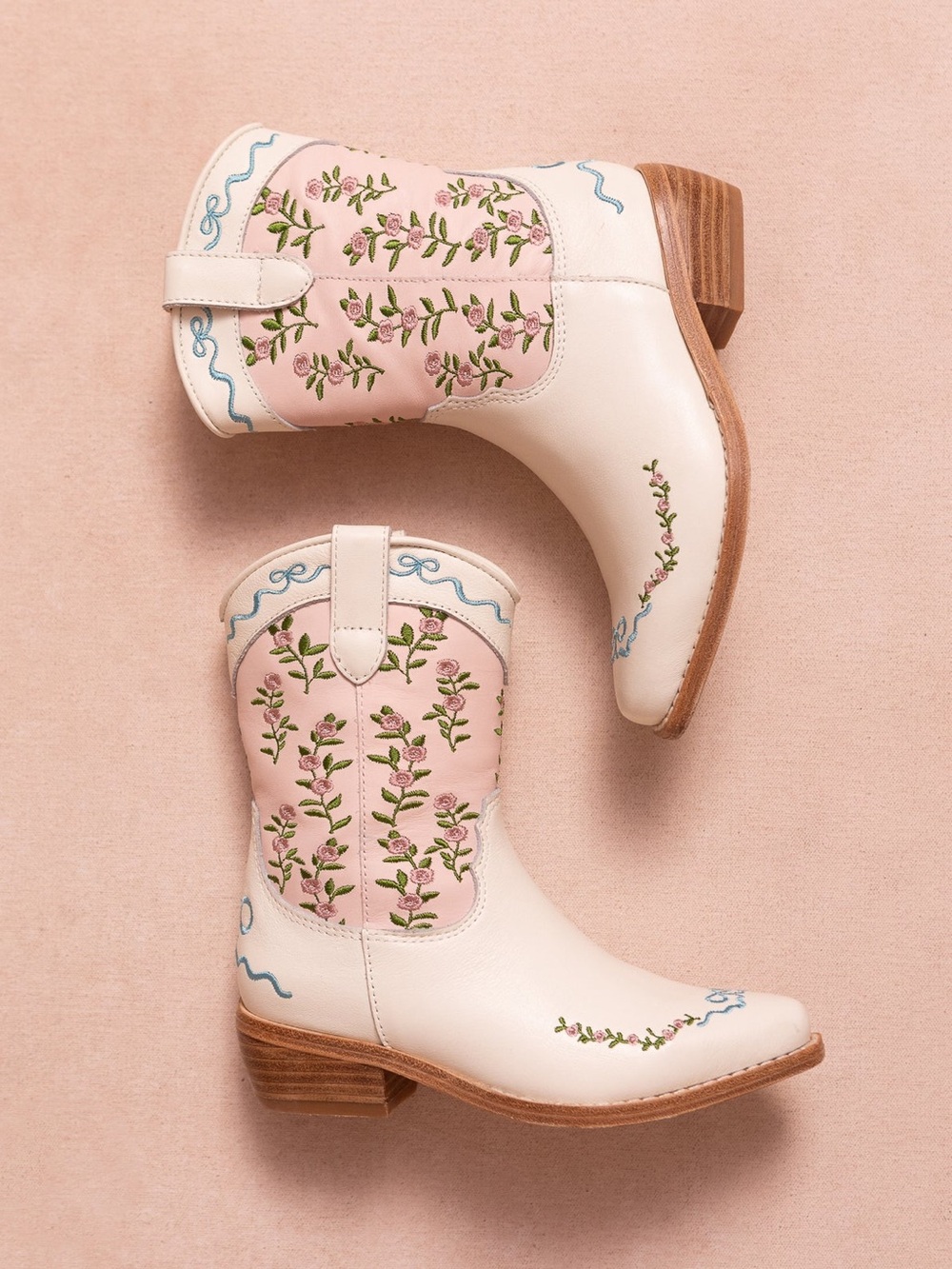 Mini Rosemary Cowgirl Boots in Cream & Pink